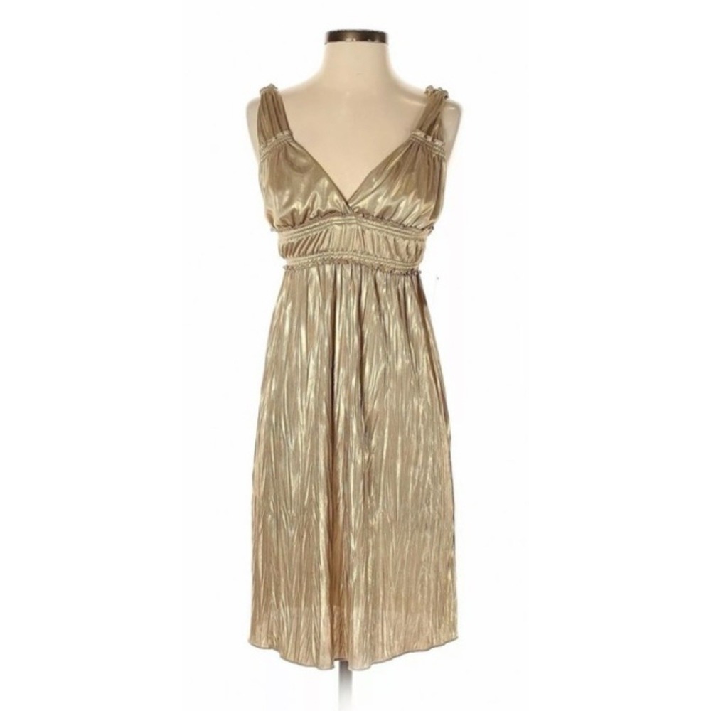 Gold Metallic V-Neck Sleeveless Dress